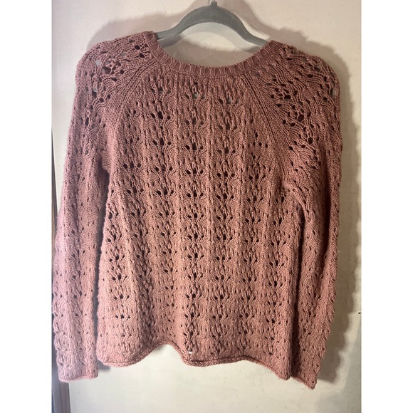 American‎ Eagle Outfitters Pink Crochet Knit V Neck Long Sleeve Sweater M - Picture 2 of 5